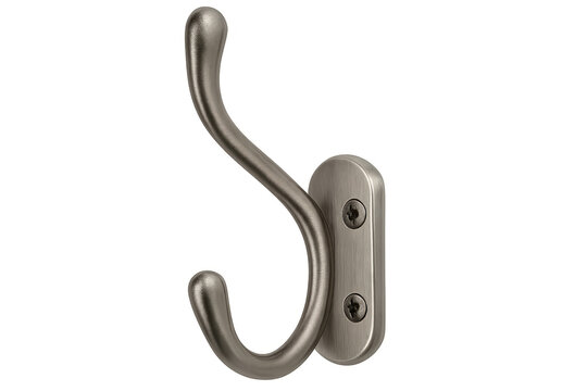 Brushed metal wall hook isolated on transparent background, perfect for hanging clothes, towels, and accessories in bathroom or bedroom