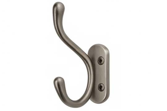 Brushed metal wall hook isolated on transparent background, perfect for hanging clothes, towels, and accessories in bathroom or bedroom