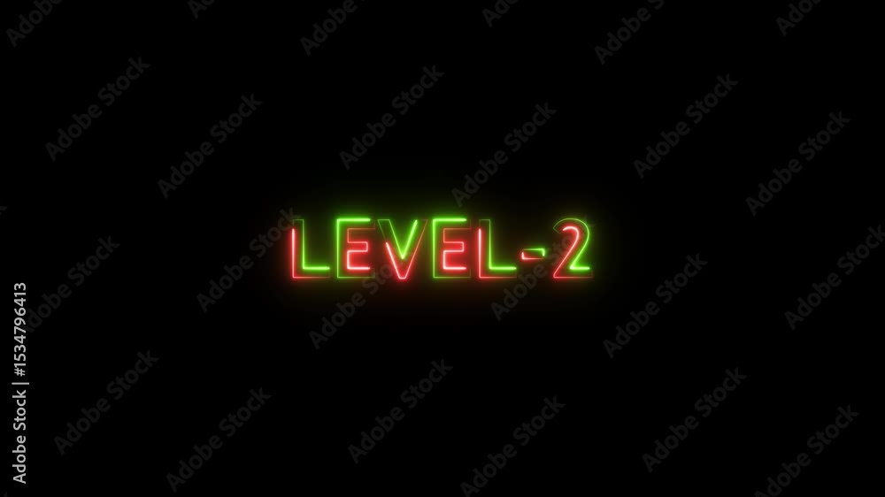 Poster abstract glowing neon level-2 isolated on black background. game concept next level. neon level up t
