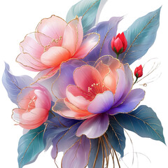 Watercolor Floral PNG Bundle, Transparent Flower Clipart, Digital Flowers for Sublimation, Stickers, Scrapbooking, Invites