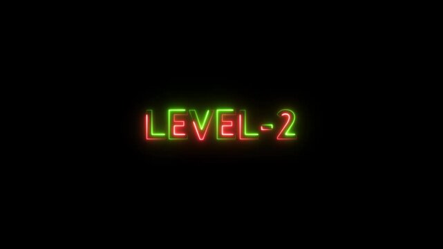 Abstract glowing neon level-2 isolated on black background. Game concept next level. Neon Level Up text sign. letters spelling out level Up - Powered by Adobe