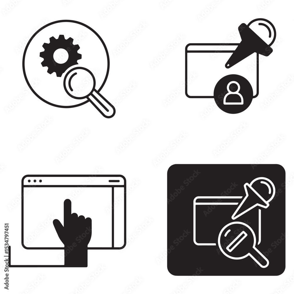 Aufkleber simple icon collection featuring website elements settings search user and more icons.