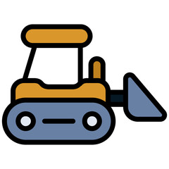 Bulldozer Outline Flat Icon, Mining Icon Concept in Outline Flat design style vector illustration
