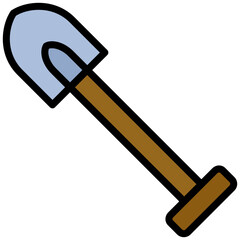 Shovel Outline Flat Icon, Mining Icon Concept in Outline Flat design style vector illustration