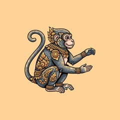 Khmer Art Monkey Logo Vector Illustration