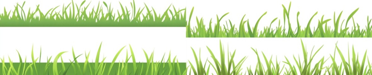 Vector illustrations of green grass borders and edges on a white backdrop