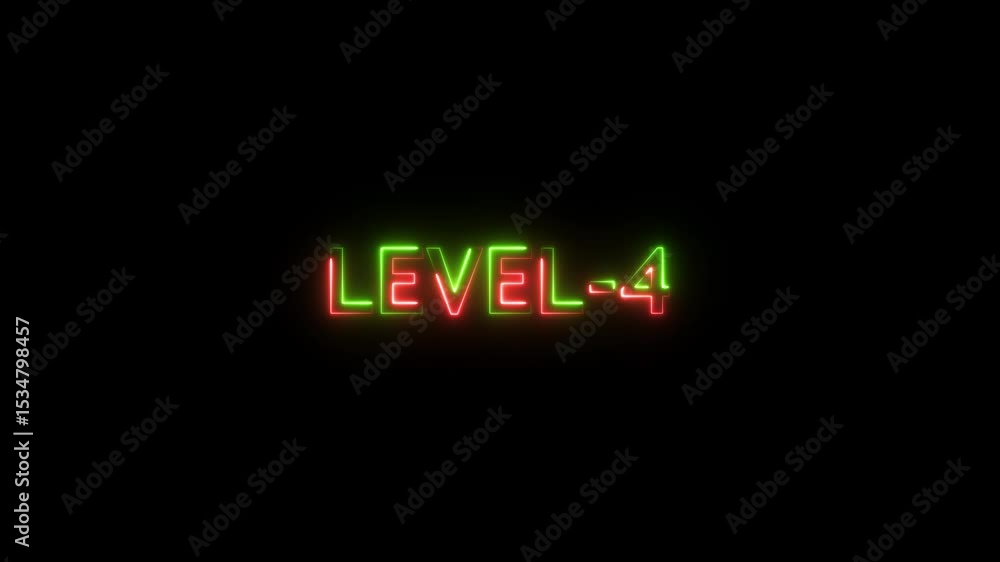 Poster abstract glowing neon level-4 isolated on black background. game concept next level. neon level up t