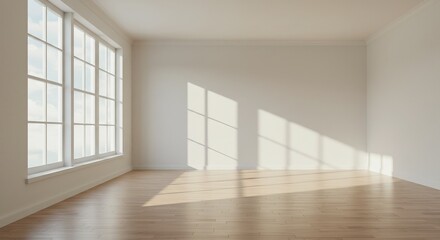 Obraz premium Blank Interior Space with Wooden Floor and Natural Light in Anime Art