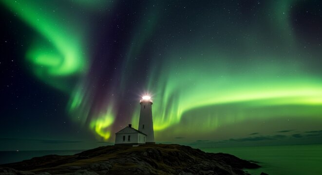 Lighthouse under aurora borealis (2)