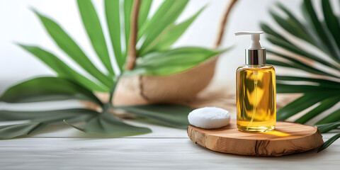 Nourish hair of shampoo, Healthy argan oil composition, Close-up holding serum