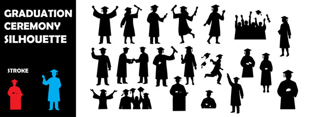 Graduation Ceremony Silhouette Vector Set – Students Celebrating Academic Success