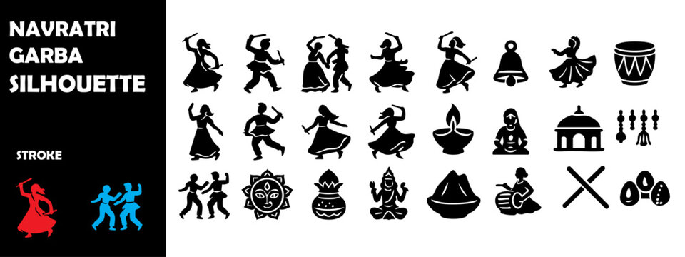 Navratri Garba Silhouette Vector Set &ndash; Traditional Dance and Festive Indian Celebration