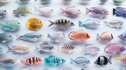 Naklejka premium Vibrant and colorful fish species displayed against a white background