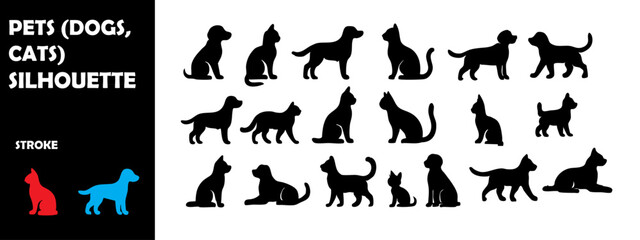 Pets Silhouette Vector Set &ndash; Dogs, Cats and Domestic Animal Companions in Action