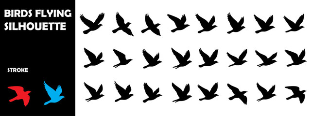 Birds Flying Silhouette Vector Set – Flock Movement and Sky Flight Action