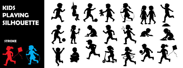 Kids Playing Silhouette Vector Set – Children Outdoor and Indoor Fun Activities