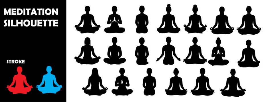 Meditation Silhouette Vector Set &ndash; Peaceful Poses and Mindfulness Practice Scenes