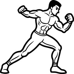 Fototapeta premium boxing fighter pose outline vector illustration, line art