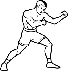 boxing fighter pose outline vector illustration, line art