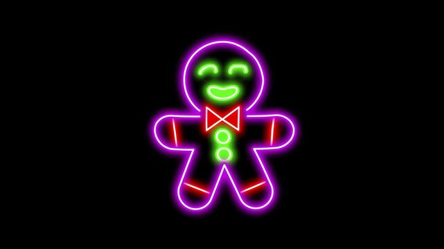 Neon ginger biscuit with glowing effects, depicted against a stark black background, creating a festive and modern graphic.