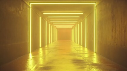 Fototapeta premium Neon yellow tunnel interior design.
