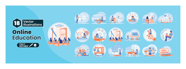 Online education concept. Mega set.