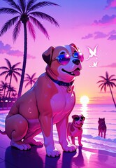 Chill Vibes: Cool Dog Wearing Sunglasses at Sunset Beach
