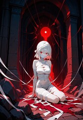 Prisoner kneeling in a dark ritual