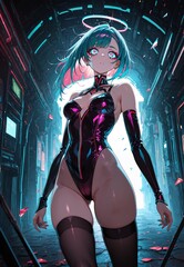 Cyberpunk Beauty: Futuristic Woman in Metallic Suit and Glowing Eyes