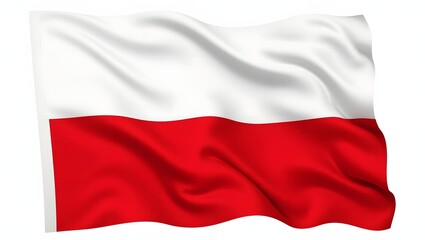 Obraz premium Photorealistic flag of Indonesia with two horizontal bands in red and white, isolated on white background, sharp focus, natural fabric folds.