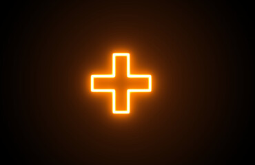 Neon Plus Icon on black background. Plus sign. Neon Cross Symbol bright Addition icon. Positive Sign.