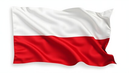 Naklejka premium Photorealistic flag of Indonesia with two horizontal bands in red and white, isolated on white background, sharp focus, natural fabric folds.