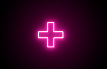 Neon Plus Icon on black background. Plus sign. Neon Cross Symbol bright Addition icon. Positive Sign.