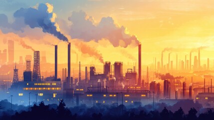 Fototapeta premium An illustration of a bustling industrial landscape 