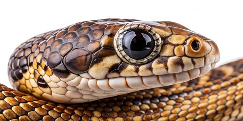Fototapeta premium Close-up head of a venomous snake Naja sputatrix with detailed scales and patterns on an isolated white background