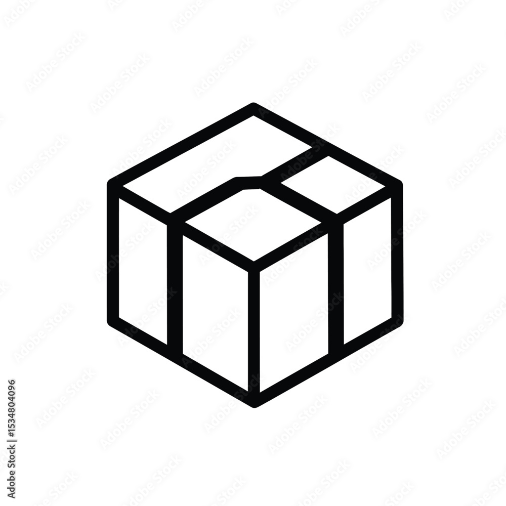 Poster black and white outline of a threedimensional cube with abstract partition