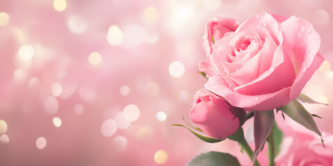 Sweet pink rose for love romance background Beautiful pink roses in the garden. pink  flowers bouquet on pink background
