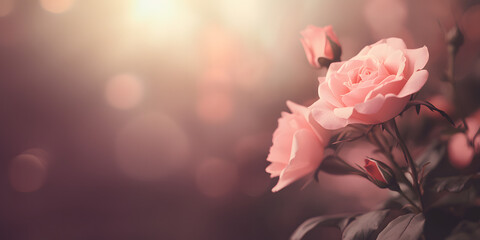 Whispers of a rose soft elegance in bloom, Beautiful pink roses in the garden. pink  flowers bouquet on pink background