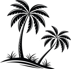 Fototapeta premium Two black silhouette palm trees on a white background