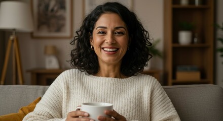 Woman enjoying coffee at home