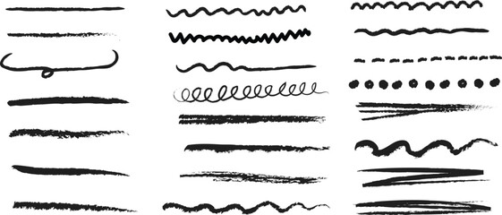 Hand drawn line brush doodle stroke, pen sketch vector texture. Crayon, chalk, pencil underline and grunge scribble shapes for emphasis, highlight, marker art, poster, or design.