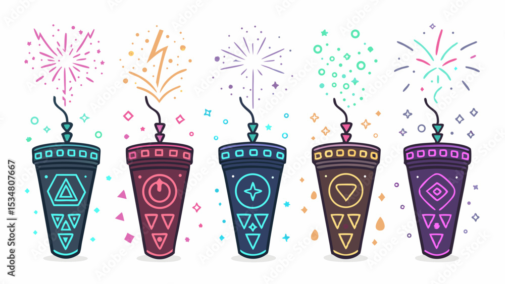 Poster Vector Minimalist Geometric SVG Icon Set with Abstract Shapes and Flat Design Style in Bright Colors