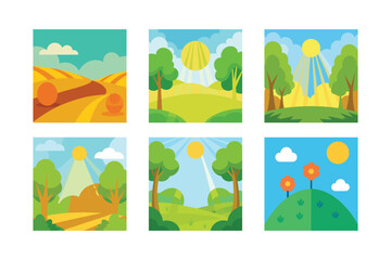 Colorful Cartoon Landscapes Depicting the Beauty of Nature in Simple and Appealing Ways for All Ages