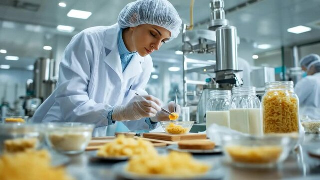 Food scientist working in modern food manufacturing facility