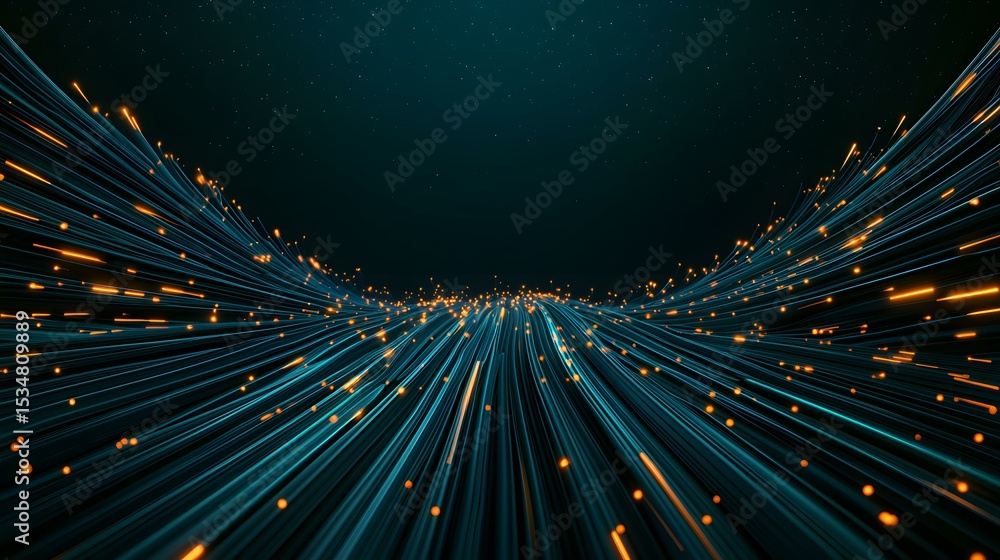 Poster the image shows a dark teal abstract background with glowing orange lines that resemble streaks of l
