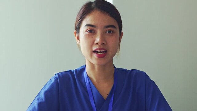 Female surgeon medical influencer talks about content that promotes knowledge people are interested in health constantly creating new and creative content whether providing knowledge entertainment.