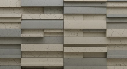 Neutral-toned polygonal panels arranged in layered formation, resembling cracked clay tiles in soft lighting 1