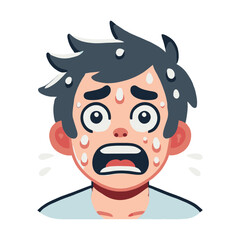 Anxious Man Sweating Profusely With Wide Eyes Open Mouth In Cartoon Style Design