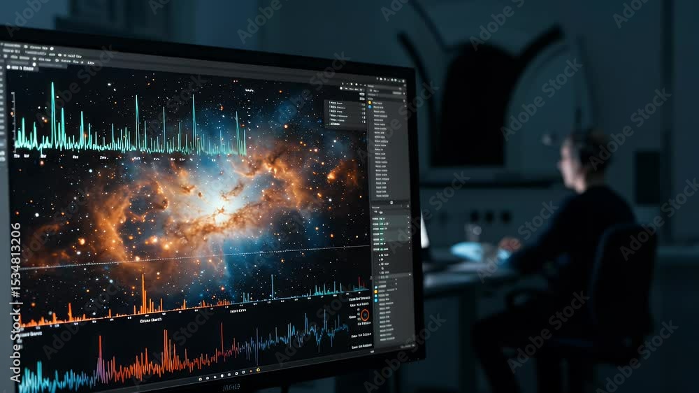 Aufkleber astronomical data analysis on a computer screen
