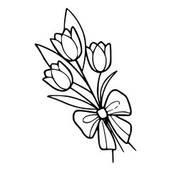 outline drawing of tulip bouquet with bow